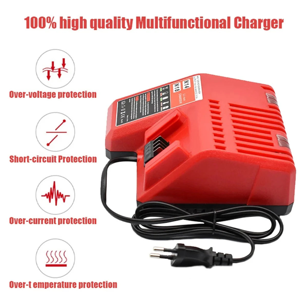 For Milwaukee M18 Power Tool Battery, Charger, BR, XC, 18V, 6000mAh M18B5, 48-11-1860, Built-in 21700 Battery