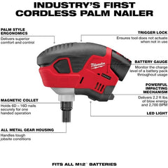 Milwaukee Electric Tool 2458-21 Cordless Nailer Kit, 1-3-1/2"