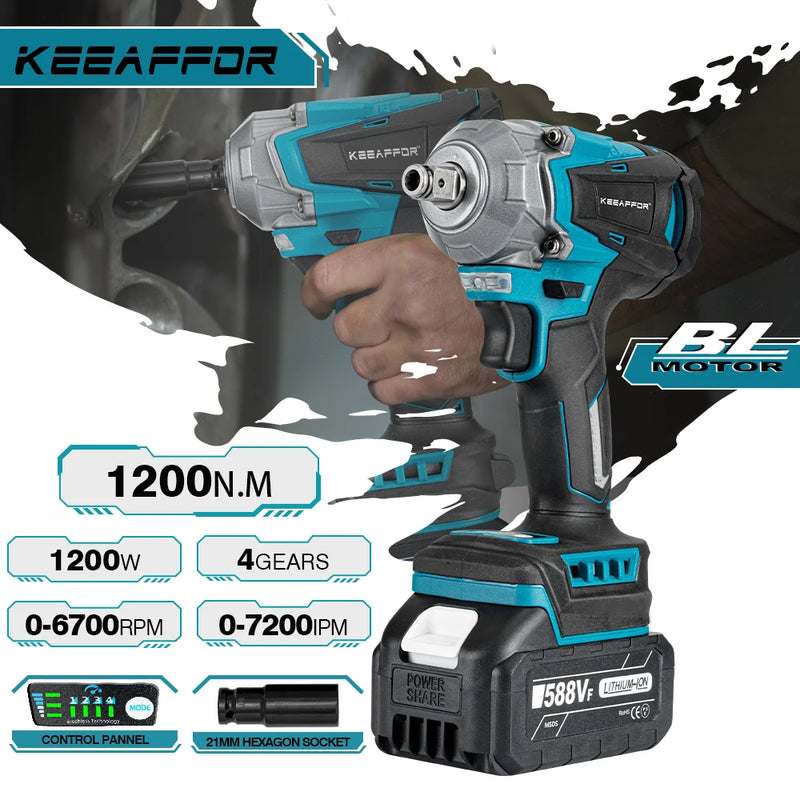 KEEAFFOR 1200N.M Brushless Electric Impact Wrench 1/2 Inch Cordless Electric Screwdriver Drill Power Tool For Makita 18V Battery