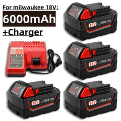 For Milwaukee M18 Power Tool Battery, Charger, BR, XC, 18V, 6000mAh M18B5, 48-11-1860, Built-in 21700 Battery